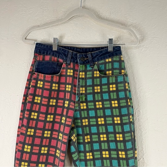 The Ragged Priest Hot Rod Mix Check Mom Jeans in Red & Green - Picture 7 of 15